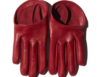 Red Leather Casual Gloves for Women, Short Custom Made Everyday Glove from Soft Italian Leather, Stylish Minimalist Accessory for Daily Wear