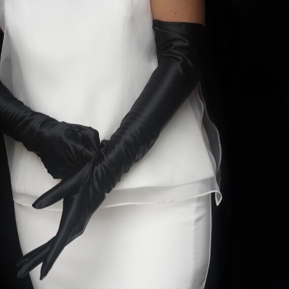 Gants Style Années 20 Gants Longs Satin Noir Pour Soirée - Élégants Pour Mariage Et Opéra Gants Satin