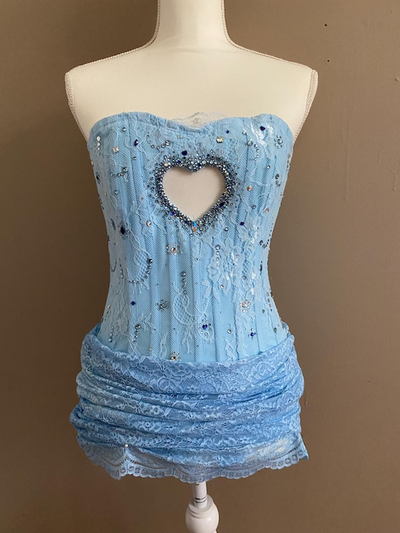 blue heart cutout dress Taste Of Love Heart Cut Out Lace Mini Dress - Blue