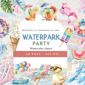 Water Slide Party, PNG, Waterpark Party Clipart, Boy Birthday, Birthday invitation, Splish Splash, Summer Birthday, Paddling Pool Party.