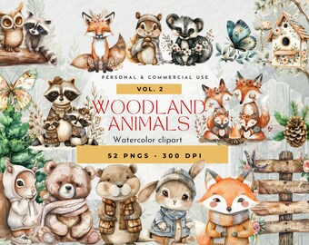 Watercolor Woodland, Nursery Decor, Baby Animals Clipart, Woodland Animals Png, Printable Woodlands,Wall Art, Forest Animals VOL. 2- VCD1400