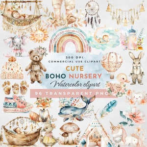 Boho Baby Clipart | Kinderzimmer Tier | Neugeborenes Boho Kid Doodle | Babyparty PNG | Mondkind | Süsses Tier, Waldtier, Waldtiere, - VCD700