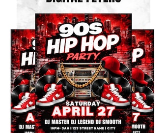 90s Hip Hop Party Invitation Flyer,  Details & RSVP |Digital  Invitation, Editable Template