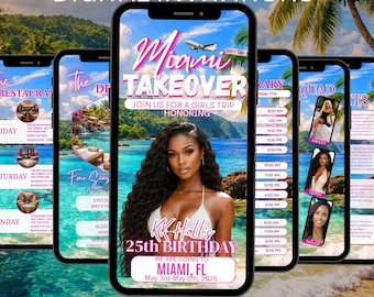 Miami Birthday Trip Invitation | Girls Weekend Getaway, Itinerary (Digital Template