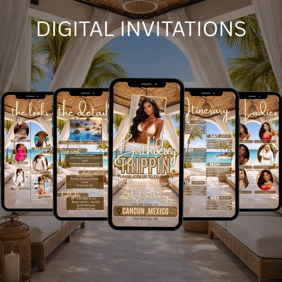 Mexico Birthday Trip Invitation | Girls Weekend Getaway, Itinerary (Digital Template | Girls Night Out