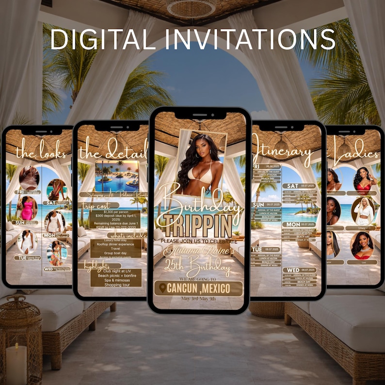 Mexico Birthday Trip Invitation | Girls Weekend Getaway, Itinerary (Digital Template | Girls Night Out image 1