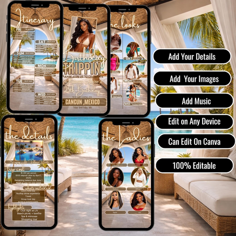 Mexico Birthday Trip Invitation | Girls Weekend Getaway, Itinerary (Digital Template | Girls Night Out image 4