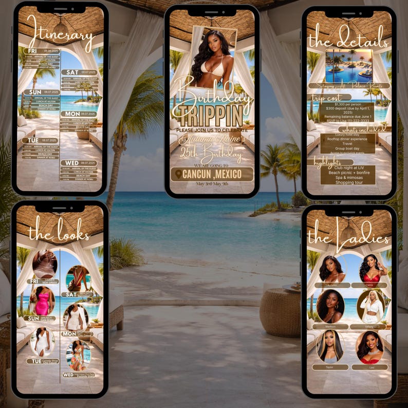Mexico Birthday Trip Invitation | Girls Weekend Getaway, Itinerary (Digital Template | Girls Night Out image 3