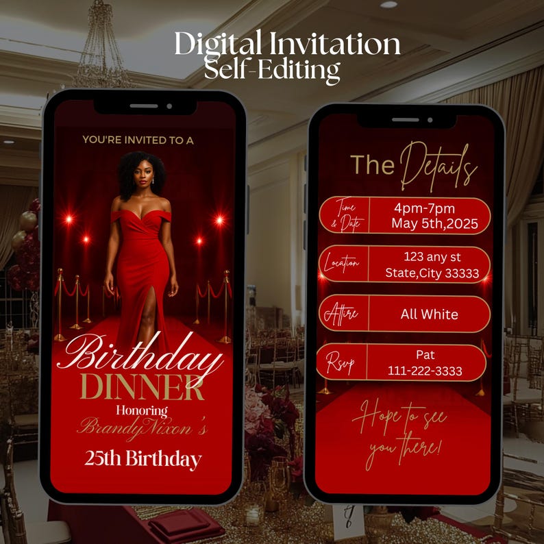 Invito digitale di compleanno / Con itinerario e RSVP / Modello di invito modificabile immagine 1