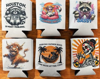 Funny and Cute Koozies | Summer Vibes, Dad Life, Sassy Raccoon, And More | Perfect for Gifts, Parties  And Everyday Laughs