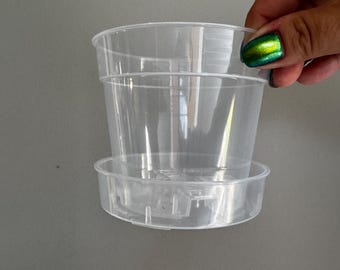 5 pack - Clear Nursery Pot with an Interlocking Saucer (Multiple Sizes Available)