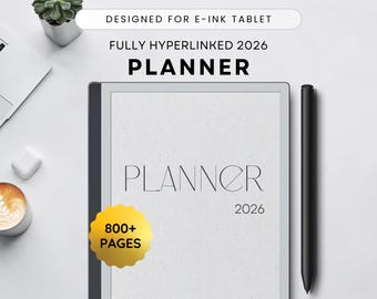 Planner 2026 voor E-Ink-tablets als Remarkable 2, Paper Pro, Scribe, SuperNote, volledig gelinkt