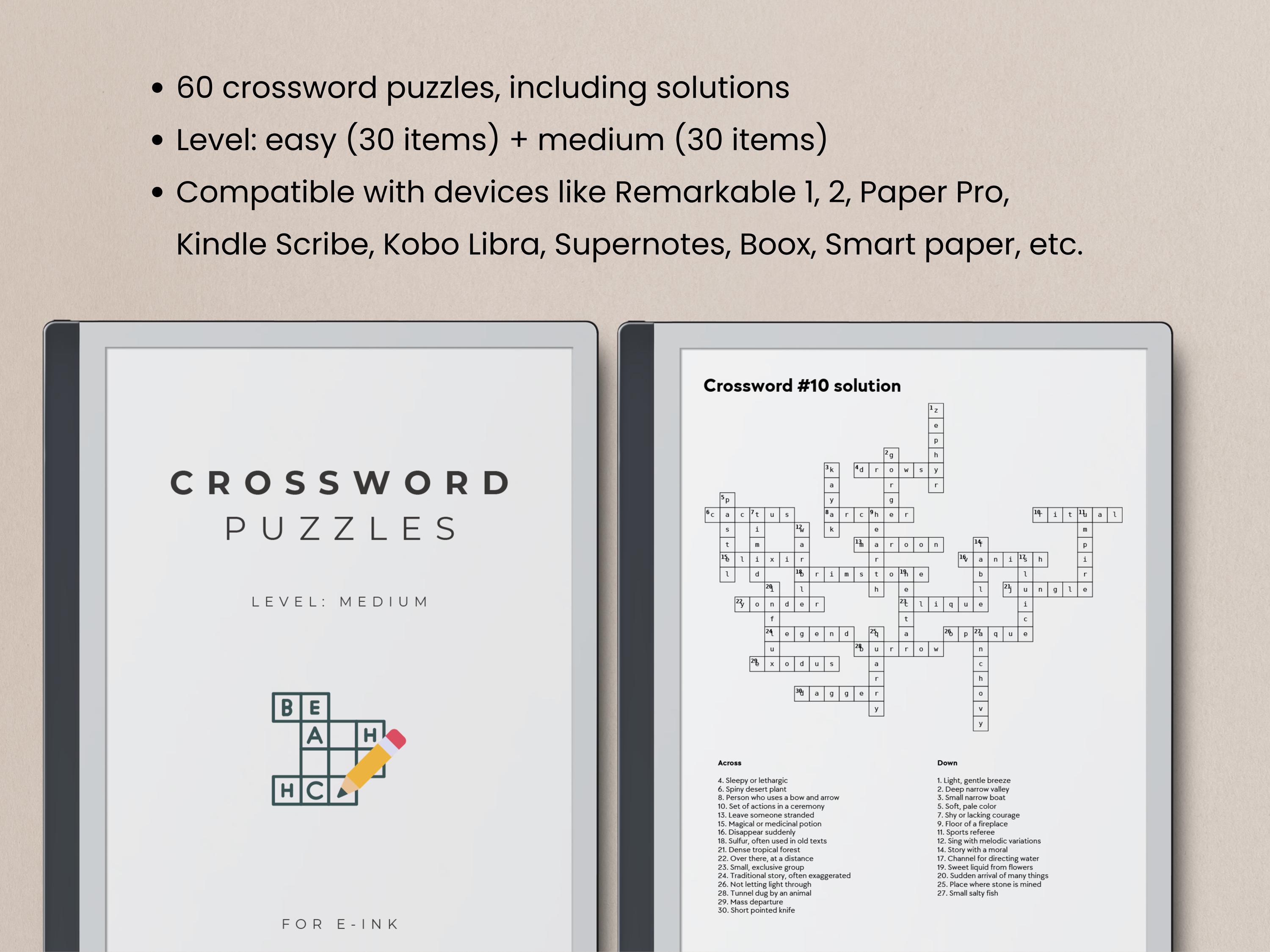 Crossword Puzzles: Easy & Medium for Remarkable, Kindle Scribe (PDF ...