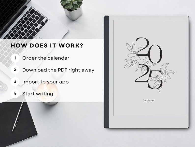 2025 Calendar Template for Eink Tablet, Monthly Calendar, Paper Tablet, Year Overview