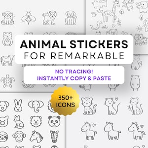 Stickers for ReMarkable 2 and Remarkable Paper Pro with Cute Animals, No Tracing, Just Copy & Paste, 350+ items