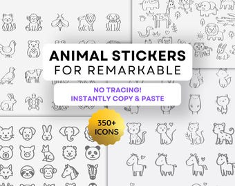 Stickers for ReMarkable 2 and Remarkable Paper Pro with Cute Animals, No Tracing, Just Copy & Paste, 350+ items