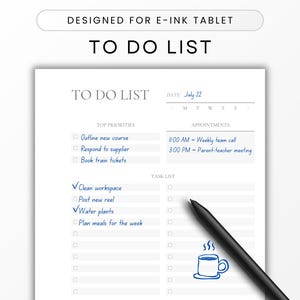 To Do List Template for E-Ink Tablet like Remarkable, Kindle Scribe, Daily Todo List, Tasks, Checklist, Priorities, Notes, Digital Organiser