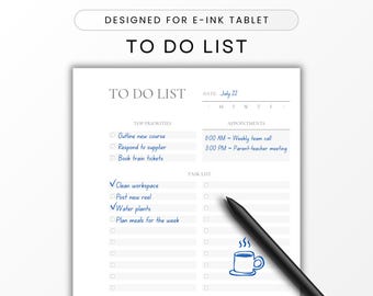 Modello di elenco delle cose da fare per tablet E-Ink, pianificatore giornaliero (PDF)