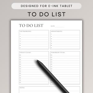 To Do List Template for E-Ink Tablet like Remarkable, Kindle Scribe, Daily Todo List, Tasks, Checklist, Priorities, Notes, Digital Organiser