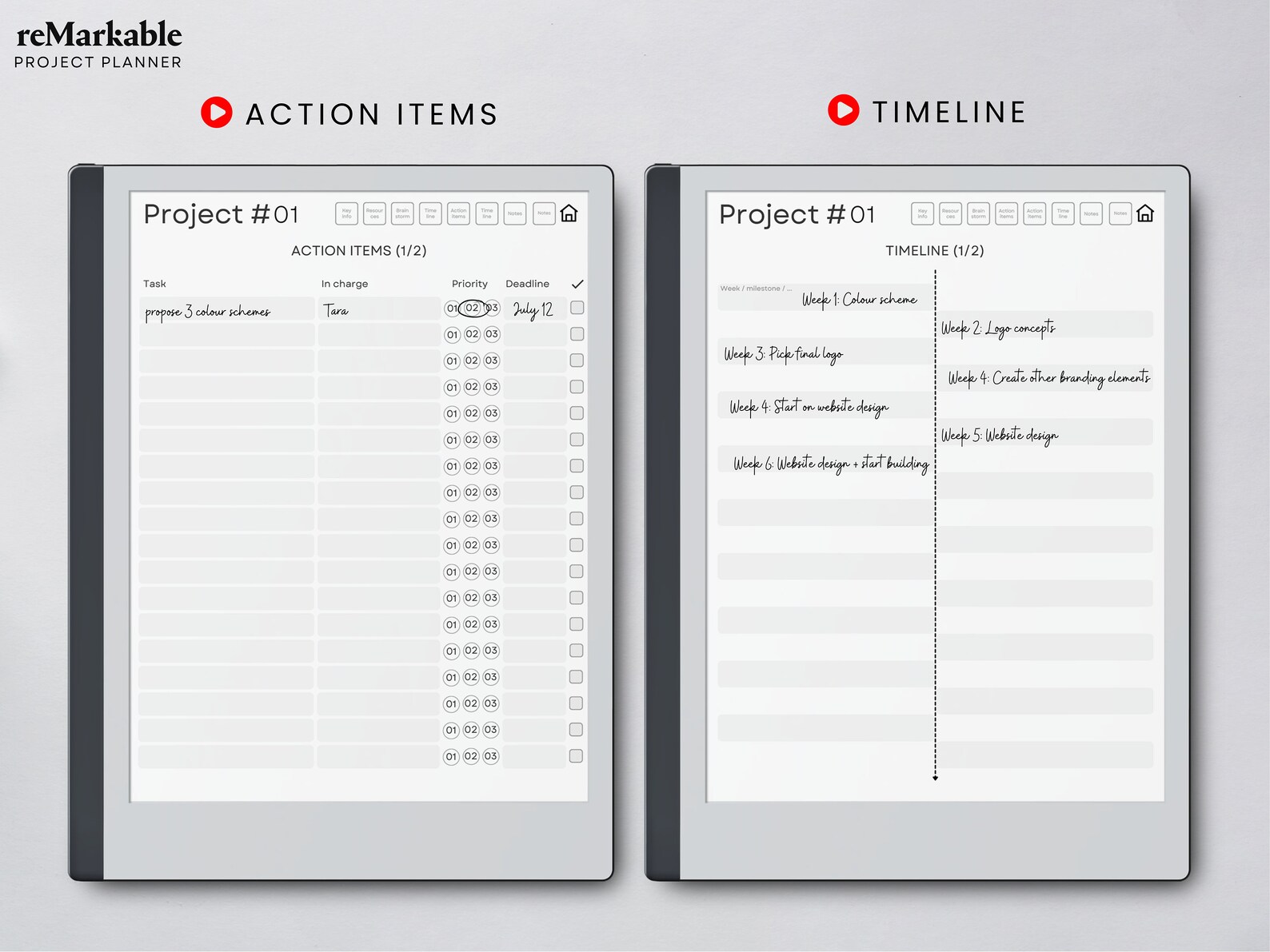 Remarkable Template Project, Remarkable 2 Project Planner, Interactive ...