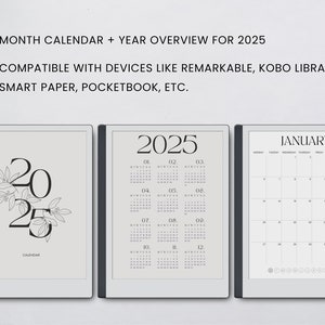 2025 Calendar Template for E-ink Tablet, Monthly Calendar, Paper Tablet ...
