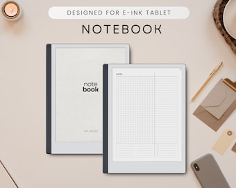 Notebook Template for E-ink-Tablet, Digital Notebook, Checkered / Square Grid, Lines, Checkboxes, Notes