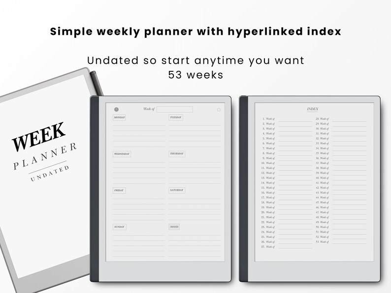 Simple Week Planner for E-ink Tablets, Weekly Planner, Digital Planner ...