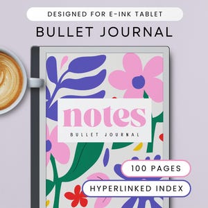 Bullet Journal, Dot Grid Notebook for E-Ink Tablet as Remarkable Paper Pro, Paper Tablet Templates