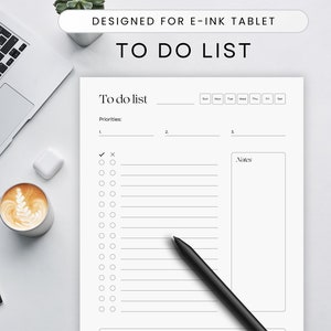 To-do Template for E-Ink Tablet, To do List, Todo Template, Tasks, Daily Checklist, Notes, Digital Organiser, To Do List Template