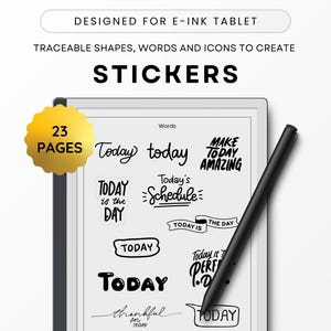 Forme e immagini per creare adesivi per tablet E-ink come ReMarkable, Kindle Scribe, Trace e creare immagini di qualità, lettere artistiche, icone