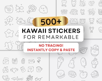 Adesivi carini per ReMarkable 2 e Remarkable Paper Pro, stile Kawaii, senza bisogno di ricalcare, basta copiare e incollare, oltre 500 articoli.