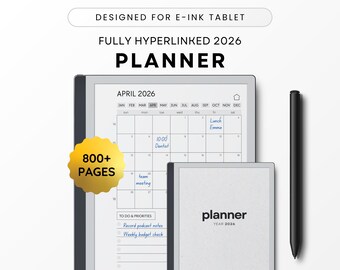 Planner 2026 voor E-Ink-tablets als Remarkable 2, Paper Pro, Scribe, SuperNote, volledig gelinkt