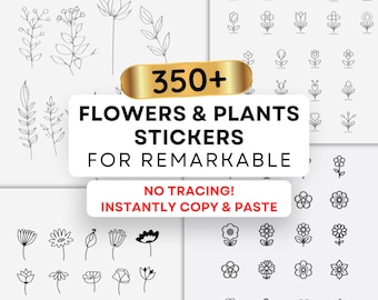 Stickers for ReMarkable 2 and Remarkable Paper Pro of Flowers and Plants, No Tracing, Just Copy & Paste, 350+ items