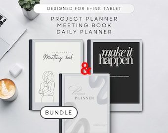 Productivity bundle - templates for e-ink tablets like Remarkable, Kindle Scribe, Kobo Libra, etc. Undated Planner, Meeting Book, Notes