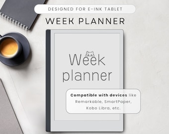 Week Planner for E-ink Tablets like Remarkable, Paper Pro, Kindle Scribe, Weekly Schedule, Digital Planner, Planning Template for Cat Lovers