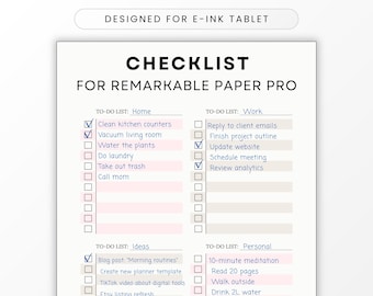 Remarkable Paper Pro Checklist Template, Daily To-Do List (Digital Download)