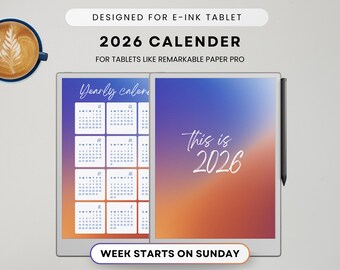 2026 Calendar Template, E-Ink Tablet Planner (PDF Pattern)