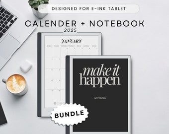 Bundle for E-ink-Tablet like Remarkable, Kindle Scribe, Templates, Notebook + Calendar 2025, Lined Monthly Calendar, Monthly Planner