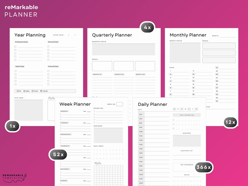 Remarkable 2 Templates Ultimate Planner Undated Hyperlinked Daily ...