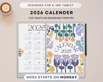 2026 Calendar Template, Remarkable Paper Pro, Monthly Planner (PDF Pattern)