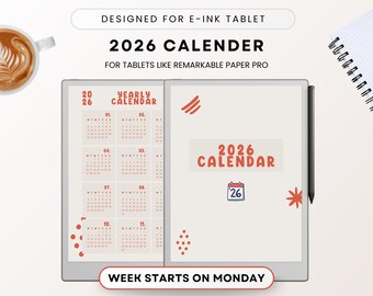 2026 E-Ink Tablet Calendar: Remarkable Paper Pro Planner (PDF)