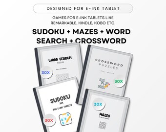 E-Ink Tablet Puzzle Bundle: Mazes, Sudoku, Word Search, Crosswords (PDF Download)