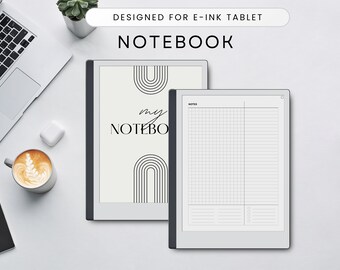 Notebook Template for E-Ink Tablet, Digital Notebook, Checkered / Square Grid, Lines, Checkboxes, Notes