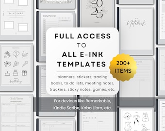 Full Shop Access to all Remarkable Templates, E-Ink Template Bundle | 200+ Planners, Notebooks, Stickers (Digital Download)