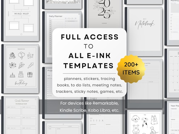 Full Shop Access to all Remarkable Templates, E-Ink Template Bundle | 200+ Planners, Notebooks, Stickers (Digital Download)