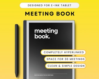 Meeting Book Template for E-Ink Tablet, Meeting Notes, Hyperlinked PDF, Simple, Clean, Notes, Meeting Minutes, Meeting Agenda, Action Items