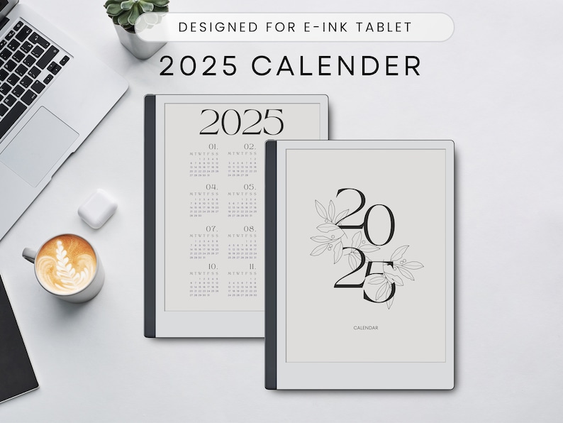2025 Calendar Template for Eink Tablet, Monthly Calendar, Paper Tablet, Year Overview