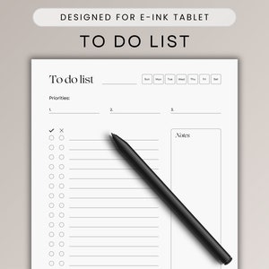To Do List Template for E-Ink Tablet, Daily Todo List, Tasks, Checklist, Priorities, Notes, Digital Organiser