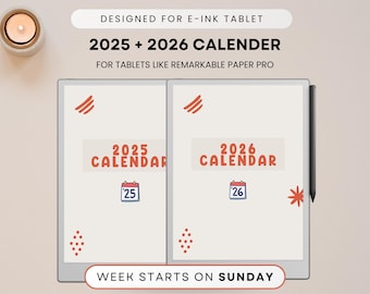 2025-2026 Calendar Templates for Remarkable, Interactive PDF (Digital Download)