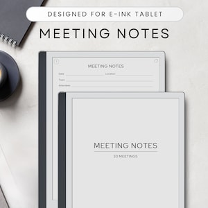 Meeting Notes Template for E-ink-Tablet, Digital Notebook, Meeting Minutes, Meeting Book, Meeting Template, Instant Download, Minimalist